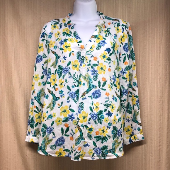 Old Navy Tops - Old Navy Spring Flower & Bird Linen Top Blouse NWT